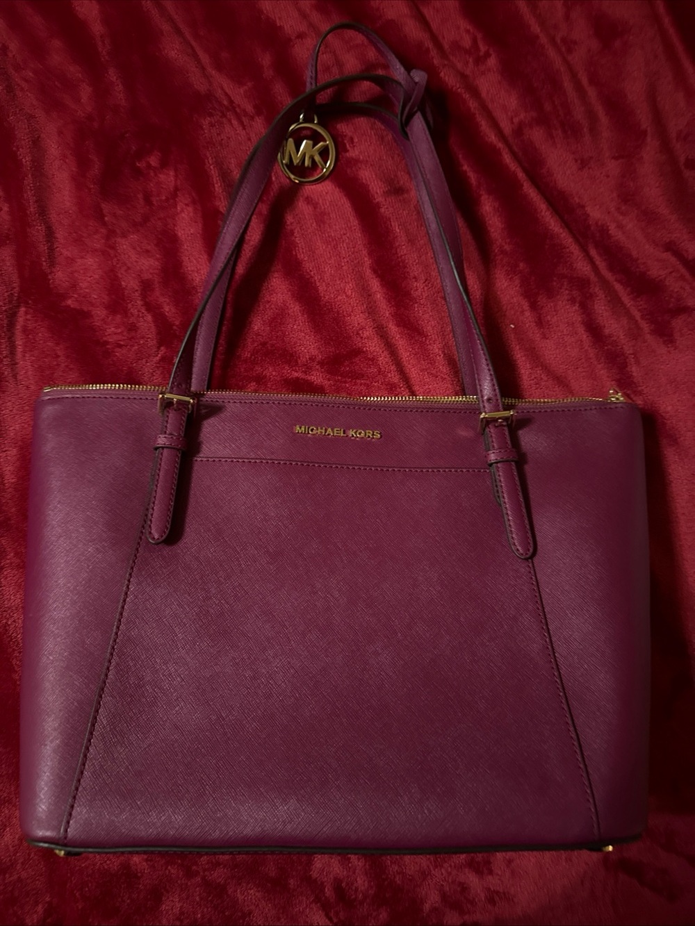 Michael Kors Berry Saffiano Leather Tote with Gold Hardware